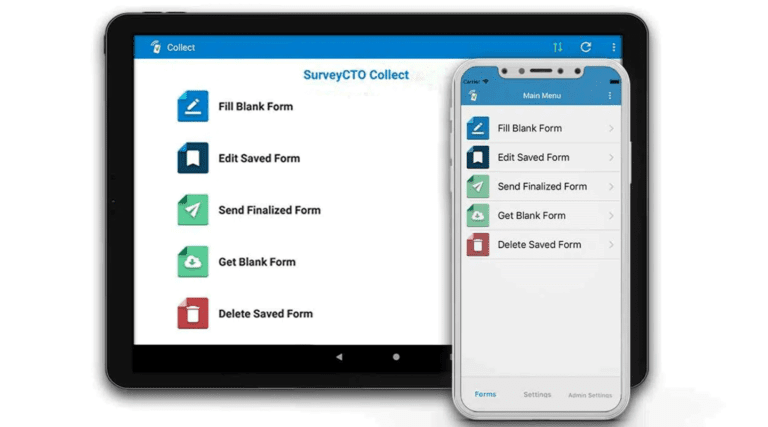 SurveyCTO Collect app on a tablet and mobile device