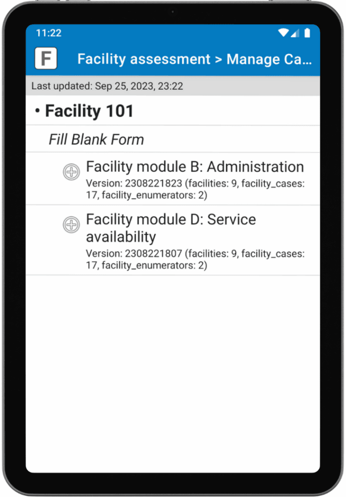 Facility condition assessment in SurveyCTO Collect.