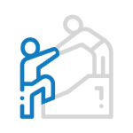 An image of two cartoon human figures, one helping the other up a hill.