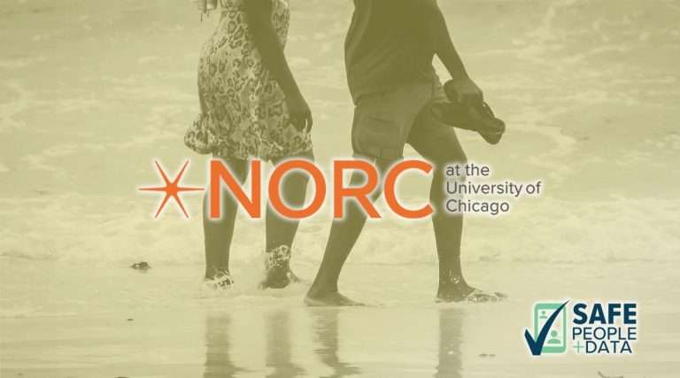 Image of two women walking on beach with NORC label overlaid.