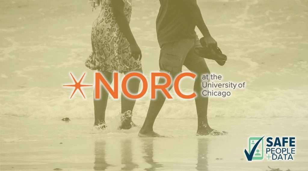 NORC logo laid over image of women walking on a beach.