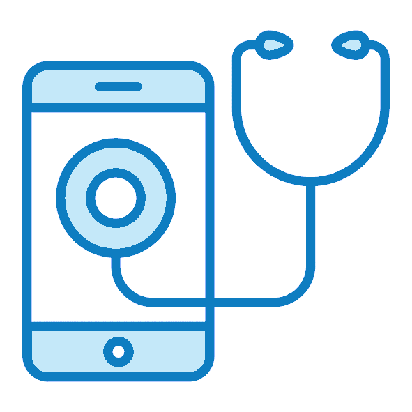 Image of a smartphone with a stethoscope protruding from it.
