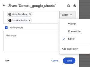 Sharing access to a Google sheet with collaborators.