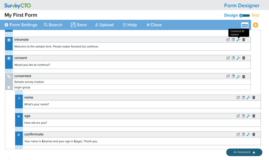 AI Assistant in SurveyCTO form.