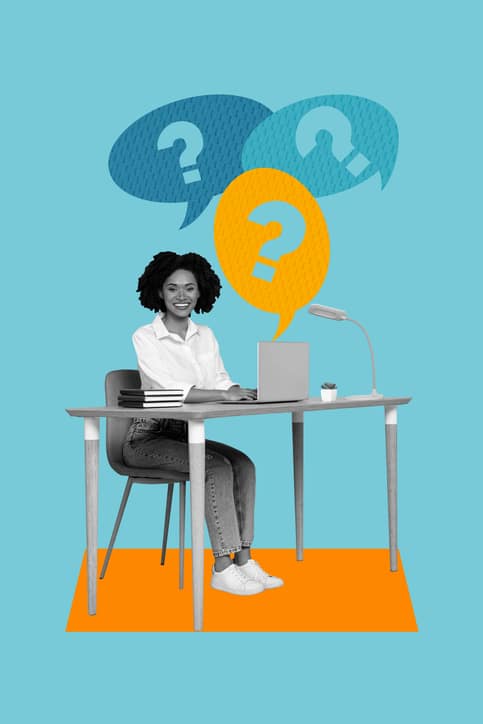 African-American businesswoman asks questions about data collection software