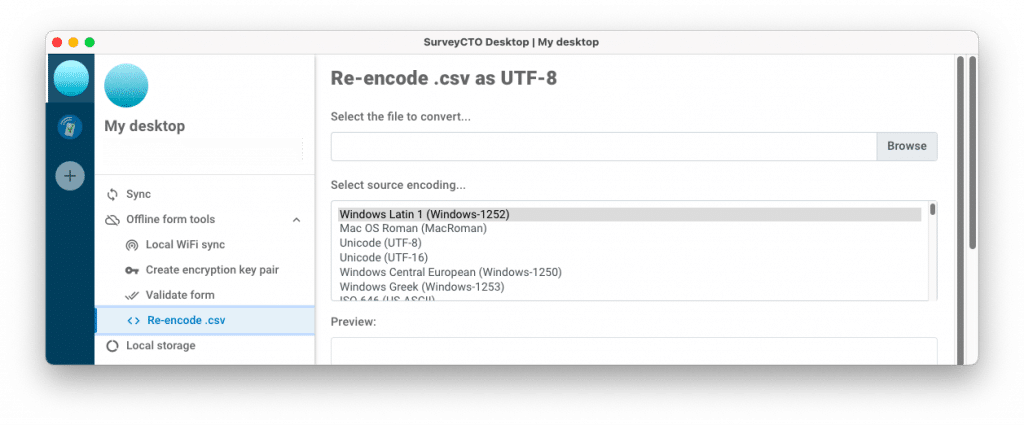 Re-encoding csv in SurveyCTO Desktop